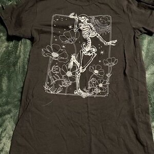 Black Graphic Tee with Skeleton Design